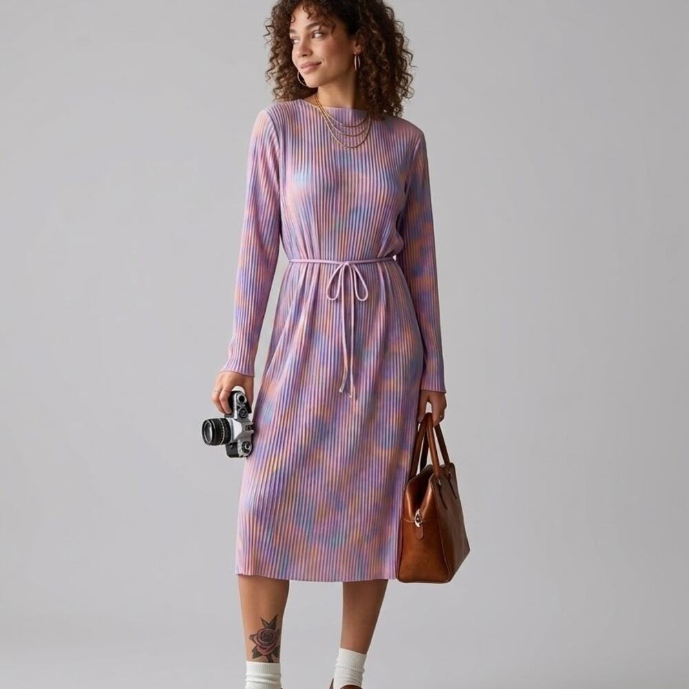 & OTHER STORIES Pleated Tie-Belt Artsy Midi Dress